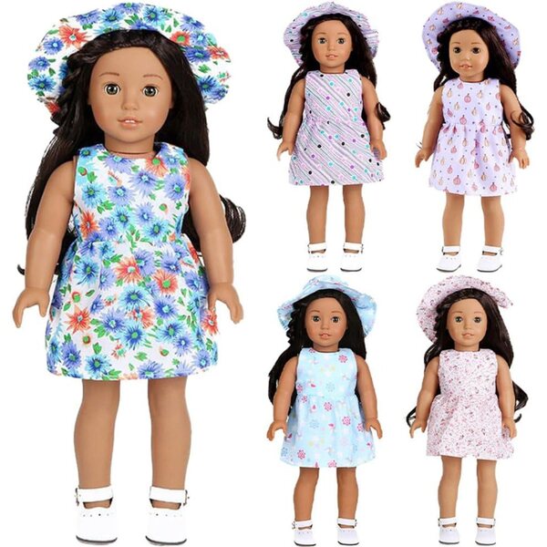 18-Zoll-Puppenkleidung – 2-teiliges Set, lila Blumenkleid mit Hut