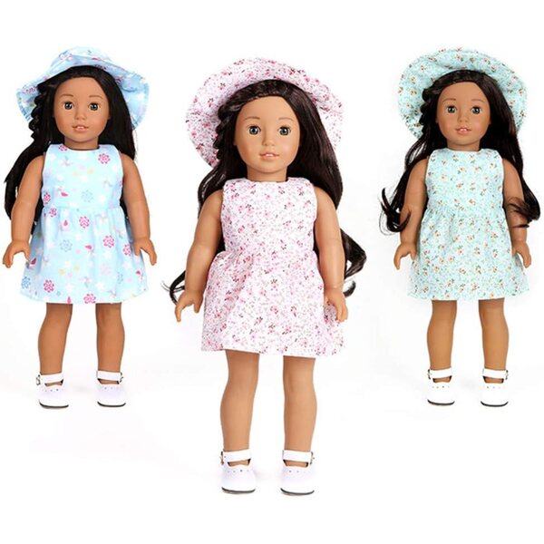 18-Zoll-Puppenkleidung – 2-teiliges Set, lila Blumenkleid mit Hut