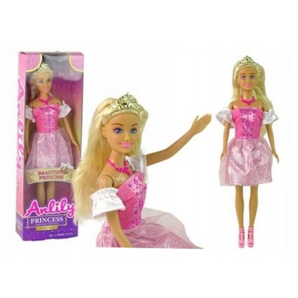 Anlily Prinzessinnenpuppe, rosa Prinzessin mit Krone und Kleid, 30 cm