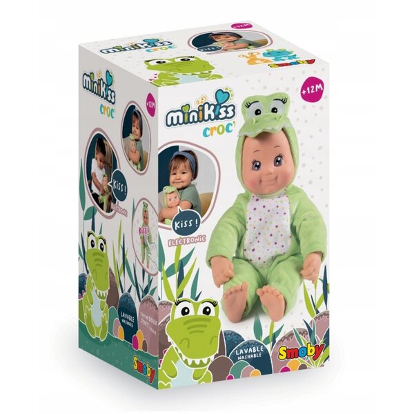 MiniKiss Smoby Coccodrillo Baby Doll 30 cm con effetto bacio per bambini dai 12 mesi in su