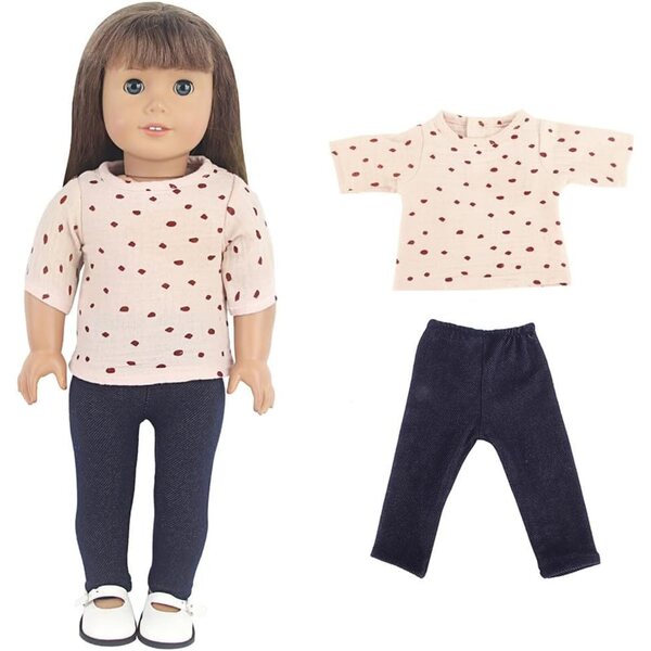 18-Zoll-Puppenkleidung für amerikanische Puppen – Freizeitkleidungsset mit gepunktetem Oberteil und Hose