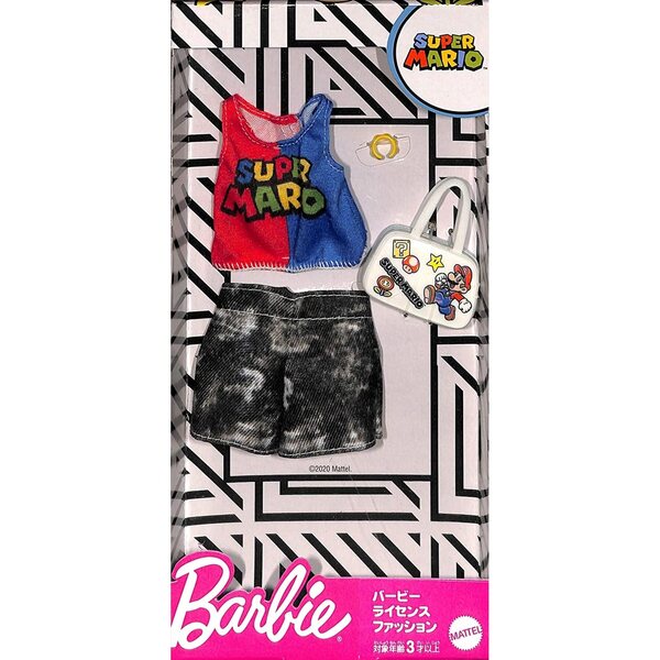 Barbie Super Mario Kleidungsset Spodenki, T-Shirt und Tasche für Puppen