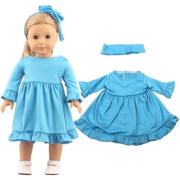 Kleidungsset für 18-Zoll-Puppen, 2-teilig, blau, mit Haarband