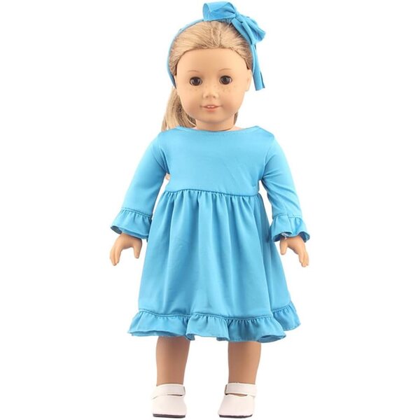 Kleidungsset für 18-Zoll-Puppen, 2-teilig, blau, mit Haarband