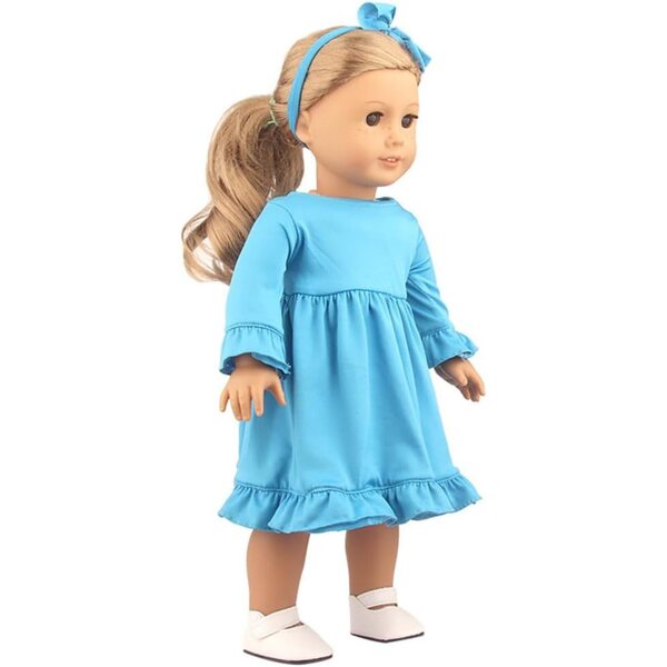 Kleidungsset für 18-Zoll-Puppen, 2-teilig, blau, mit Haarband