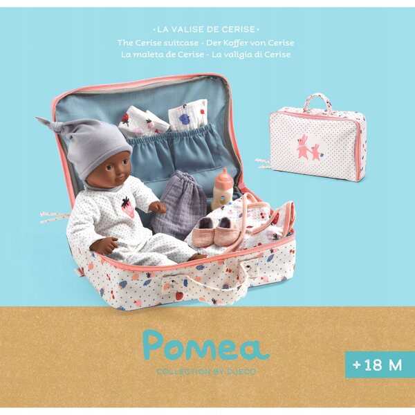 Bambola bobas Cerise Djeco con valigetta e accessori set completo 32 cm