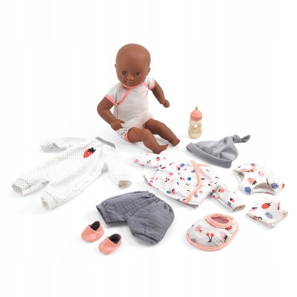 Bambola bobas Cerise Djeco con valigetta e accessori set completo 32 cm