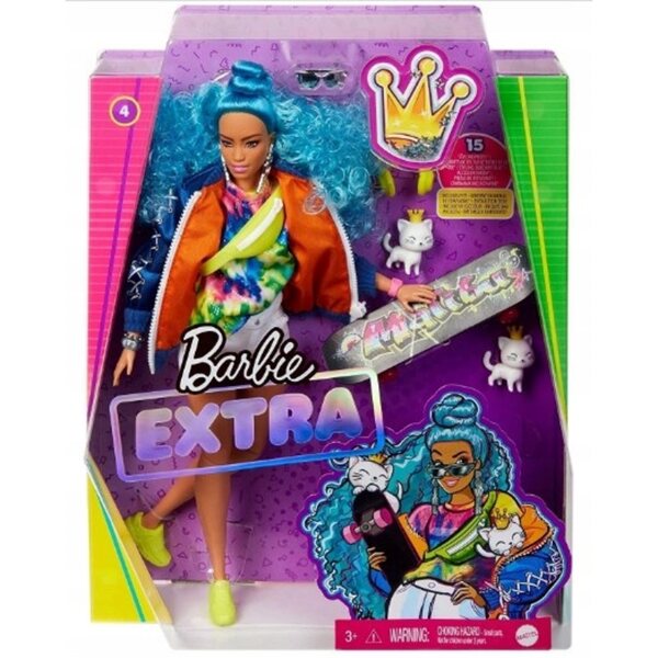 Barbie Extra Fashion mit tierischen und lockigen blauen Haaren – Puppe und Zubehör