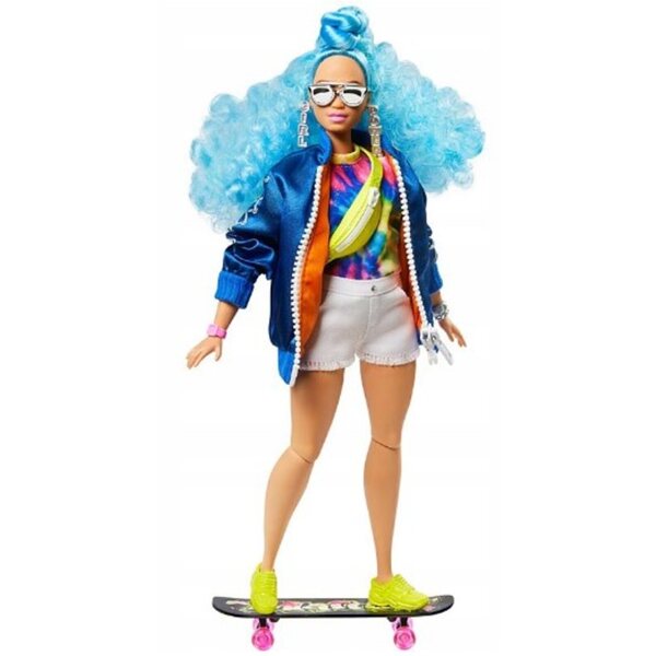 Barbie Extra Fashion mit tierischen und lockigen blauen Haaren – Puppe und Zubehör