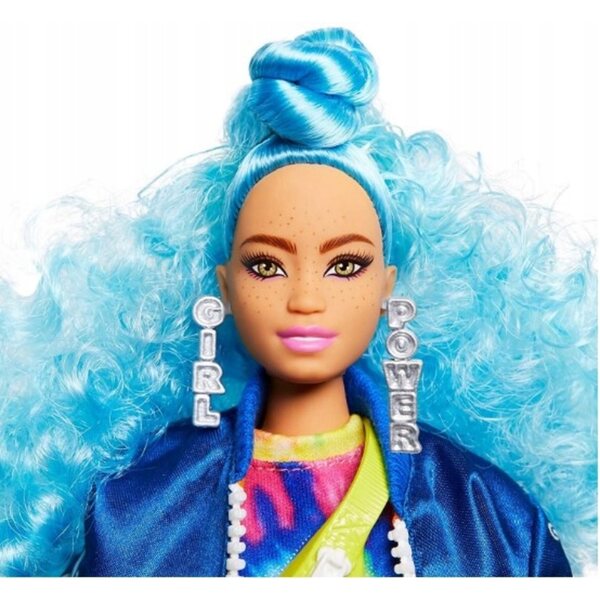 Barbie Extra Fashion mit tierischen und lockigen blauen Haaren – Puppe und Zubehör