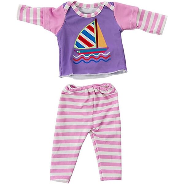 18-Zoll-Puppenkleidungsset, 2-teilig, gestreiftes Oberteil und lila Hose