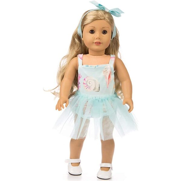Amerikanische Puppenkleidung 18 Zoll Set 3-teilig blau in Gaze mit Band