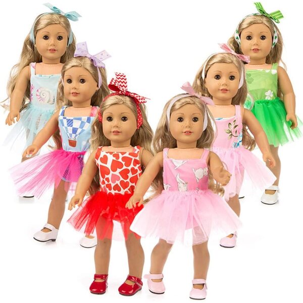 Amerikanische Puppenkleidung 18 Zoll Set 3-teilig blau in Gaze mit Band