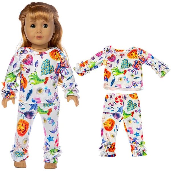 Puppenkleidung 18 Zoll Halloween Skelett Kürbiskleid 2 Stück Odulu