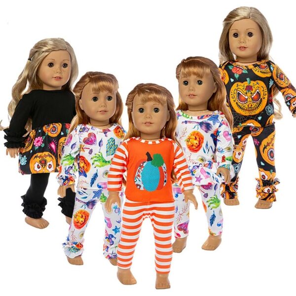 Puppenkleidung 18 Zoll Halloween Skelett Kürbiskleid 2 Stück Odulu