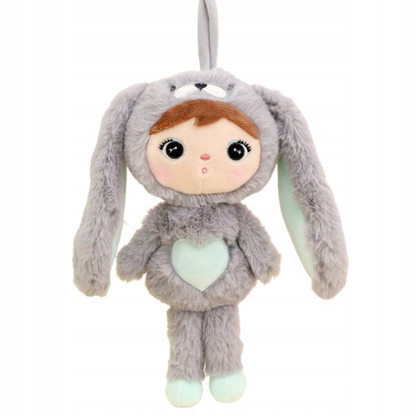 Coniglio Metoo 30 cm grigio e menta con nome, regalo personalizzato per un bambino