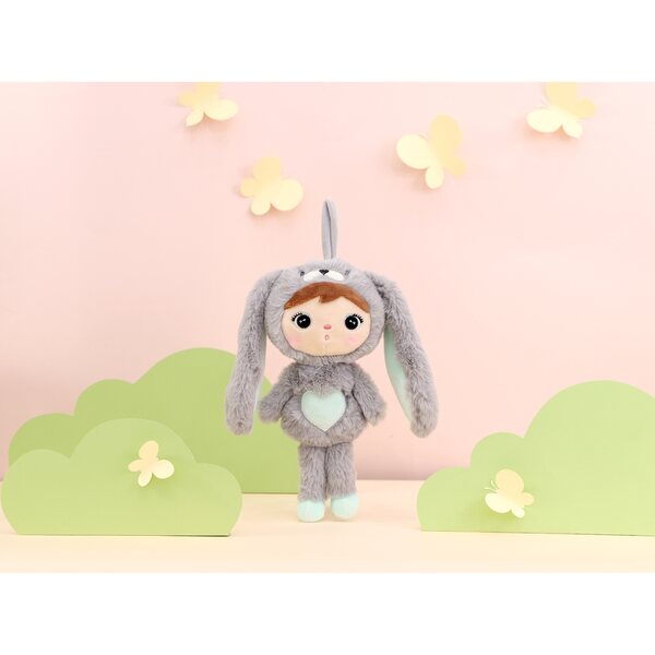 Coniglio Metoo 30 cm grigio e menta con nome, regalo personalizzato per un bambino