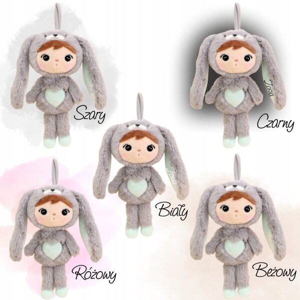 Coniglio Metoo 30 cm grigio e menta con nome, regalo personalizzato per un bambino