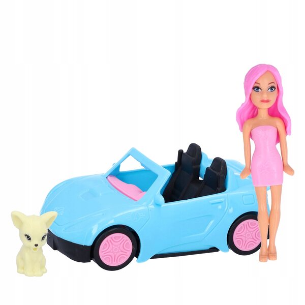 Set Giocattolo Bambina: Auto Cabriolet, Bambola, Cane e 3 Vestiti Colorati