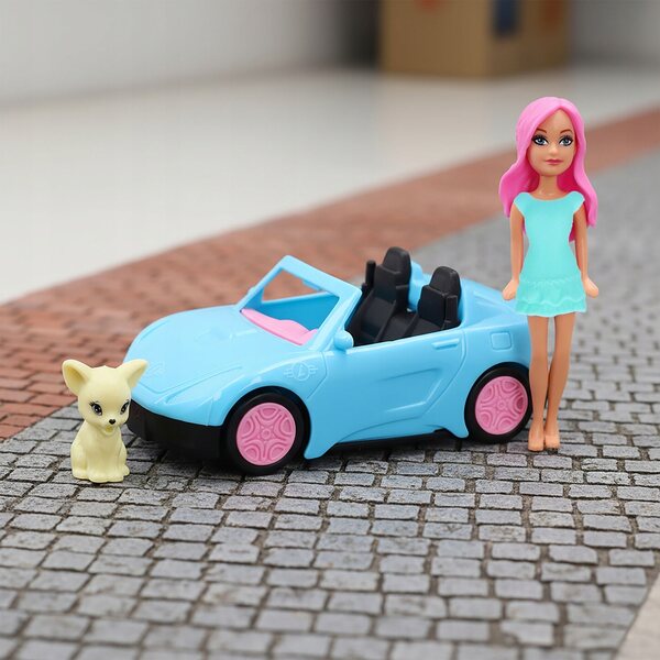 Set Giocattolo Bambina: Auto Cabriolet, Bambola, Cane e 3 Vestiti Colorati