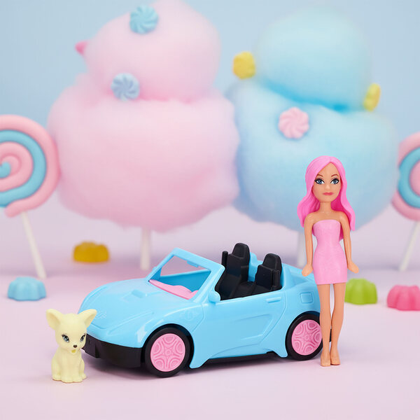 Set Giocattolo Bambina: Auto Cabriolet, Bambola, Cane e 3 Vestiti Colorati