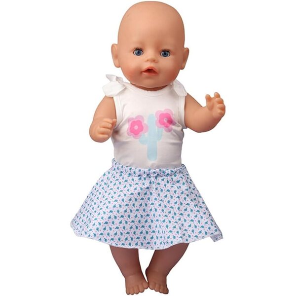 Kleidungsset für 18-Zoll-Puppen – Oberteil und Rock mit Blumenmuster, lässige Outfits, 2-teilig