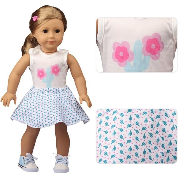 Kleidungsset für 18-Zoll-Puppen – Oberteil und Rock mit Blumenmuster, lässige Outfits, 2-teilig
