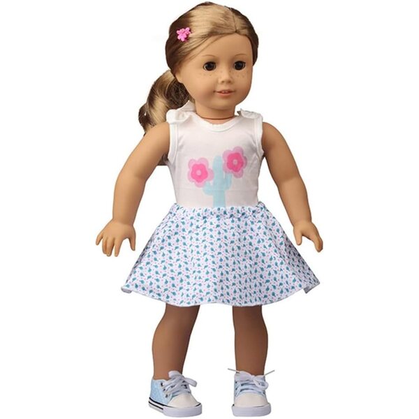Kleidungsset für 18-Zoll-Puppen – Oberteil und Rock mit Blumenmuster, lässige Outfits, 2-teilig