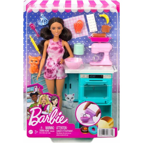 Barbie Küchenset mit Puppe, Miniküche, Ofen und Mixer für Kinder