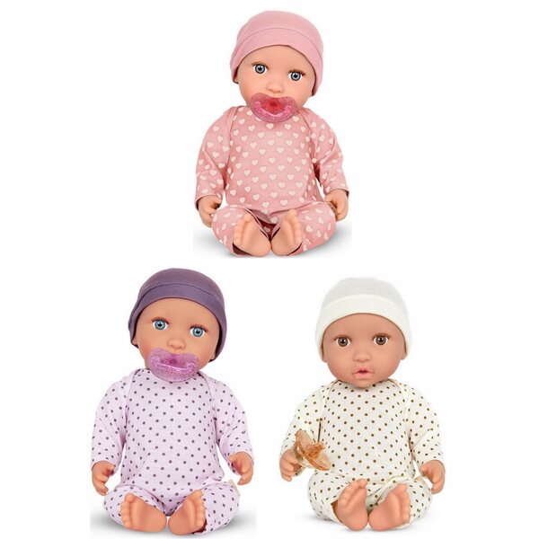 Bambola bebè con succhiotto e vestiti LullaBaby, accessori, colori assortiti