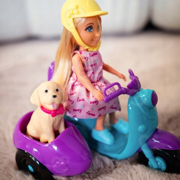 WOOPIE Ankiki Puppenset mit Roller, Hund und Helm für Kinder ab 3 Jahren