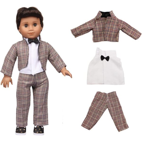 18-Zoll-Kleidungsset für amerikanische Puppen – Mantel, Hemd, Hose, Accessoires, 3-teilig