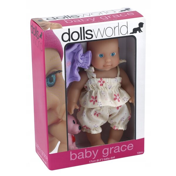 Puppenwelt Baby Grace 17 cm mit Kleidung und Vinyltier