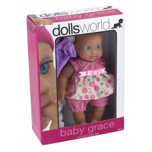 Dolls World Baby Grace 17 cm con Abbigliamento e Animale in Vinile