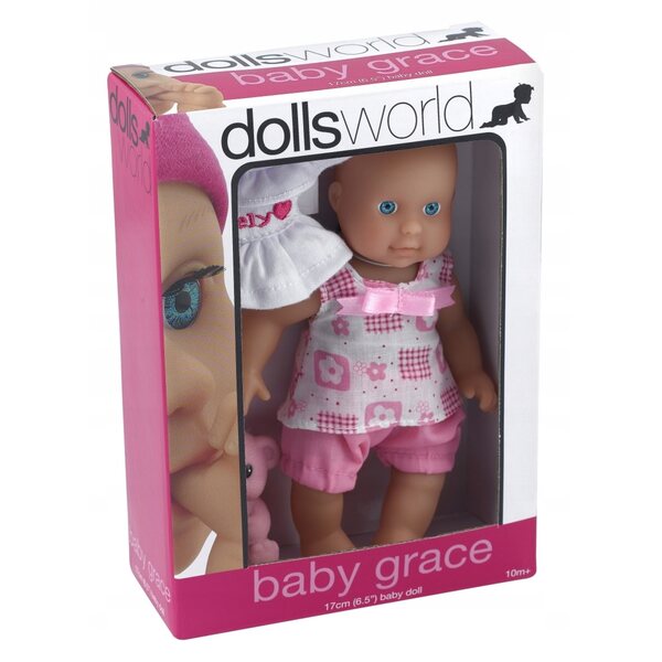 Dolls World Baby Grace 17 cm con Abbigliamento e Animale in Vinile