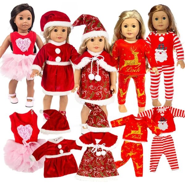 Vestiti Natalizi per Bambole Americane 18 Pollici - Set Babbo Natale e Alce