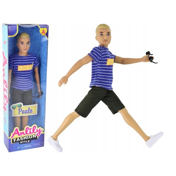 Bambola Kevin ragazzo biondo 31 cm con occhiali e abbigliamento alla moda
