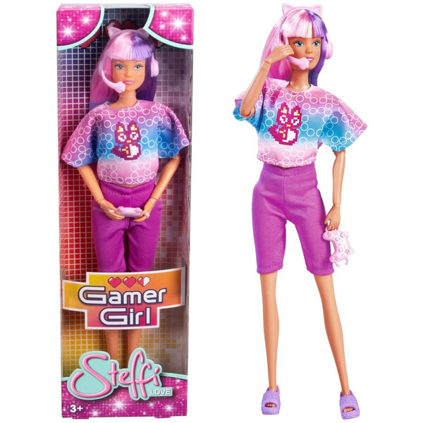 Steffi Love Gamer Girl: bambola moda con capelli colorati e accessori gaming 32 cm