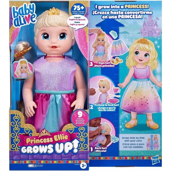 Baby Alive Ellie Growing Up Blonde Princess – Bambola interattiva con accessori