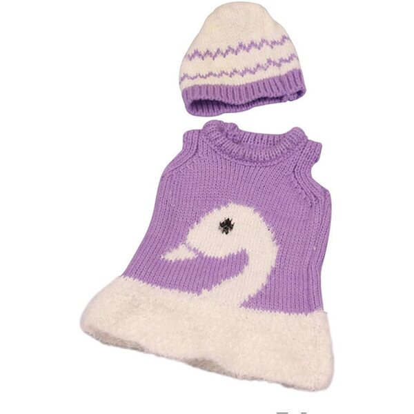Kleidung für amerikanische Puppen 18 Zoll – Strickkleid mit Schwanenhut, 2-teilig