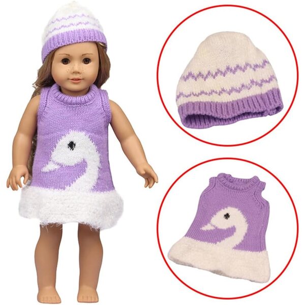 Kleidung für amerikanische Puppen 18 Zoll – Strickkleid mit Schwanenhut, 2-teilig