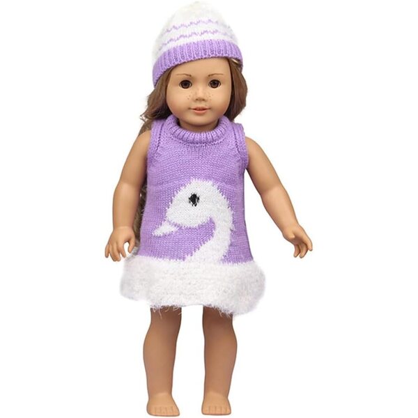 Kleidung für amerikanische Puppen 18 Zoll – Strickkleid mit Schwanenhut, 2-teilig