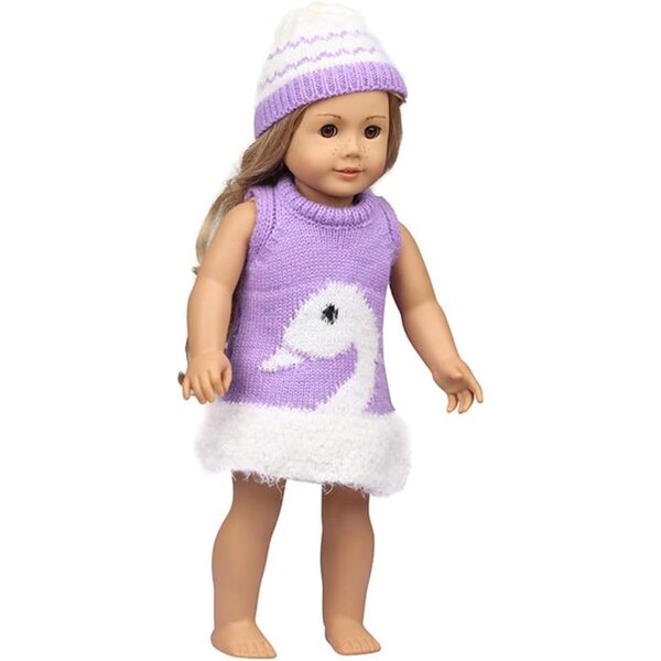 Kleidung für amerikanische Puppen 18 Zoll – Strickkleid mit Schwanenhut, 2-teilig