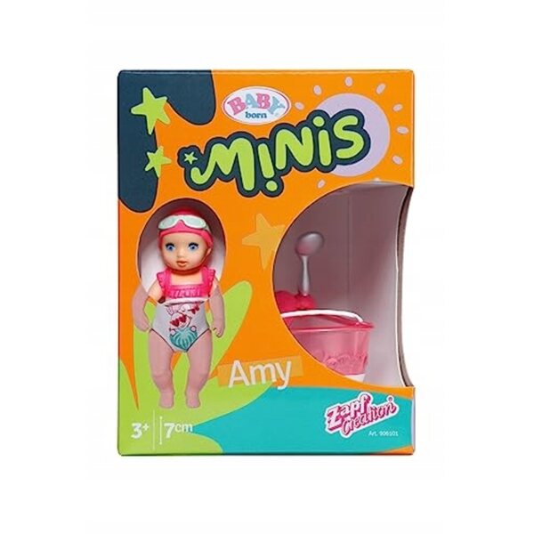 Baby Born Minis Amy con Vaschetta e Papera - Bambola 7 cm