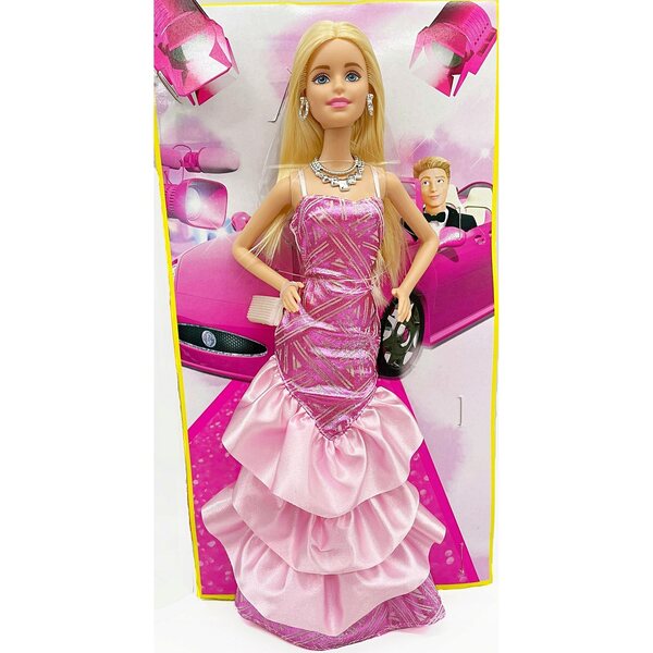MATTEL LALKA BARBIE MODNY BAL PIĘKNA SUKNIA RYBKA Z FALBANAMI