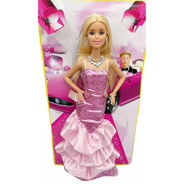 MATTEL LALKA BARBIE MODNY BAL PIĘKNA SUKNIA RYBKA Z FALBANAMI
