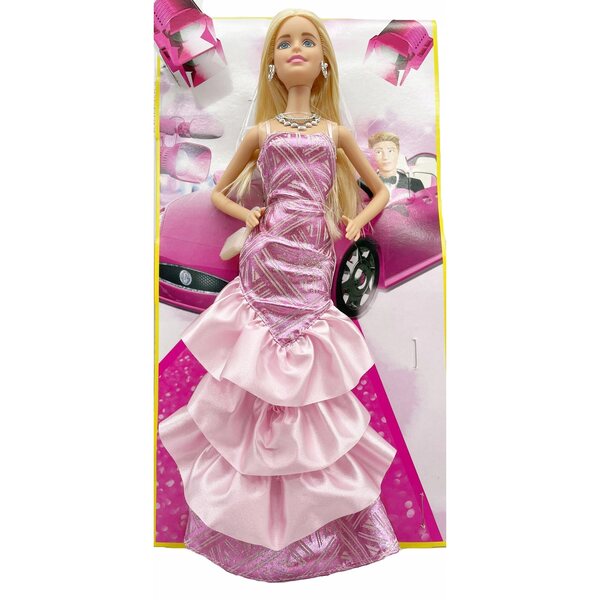 MATTEL LALKA BARBIE MODNY BAL PIĘKNA SUKNIA RYBKA Z FALBANAMI