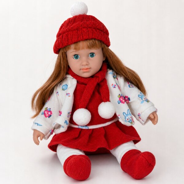 Bambolina Martynka, 37 cm, morbida, interattiva, vestito invernale, sicura