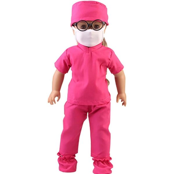 18-Zoll-Puppenkleidung – Set mit 6 rosafarbenen Krankenschwester- und Arztuniformen