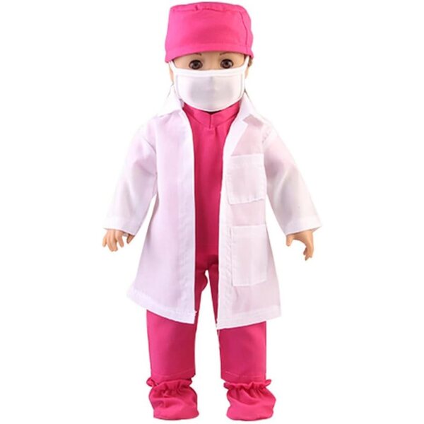 18-Zoll-Puppenkleidung – Set mit 6 rosafarbenen Krankenschwester- und Arztuniformen